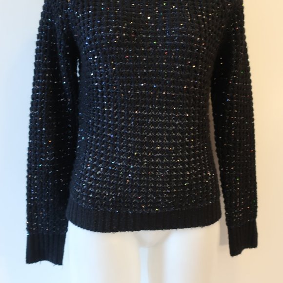 Womens Joie Black Sequined Wool Blend Knit Sweater M * - Picture 6 of 10